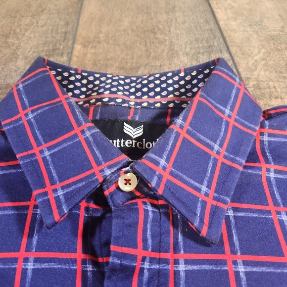 Buttercloth Shirt Men's L Regular Fit Blue Red Check Preppy Flip Cuff Button Up - Picture 3 of 11
